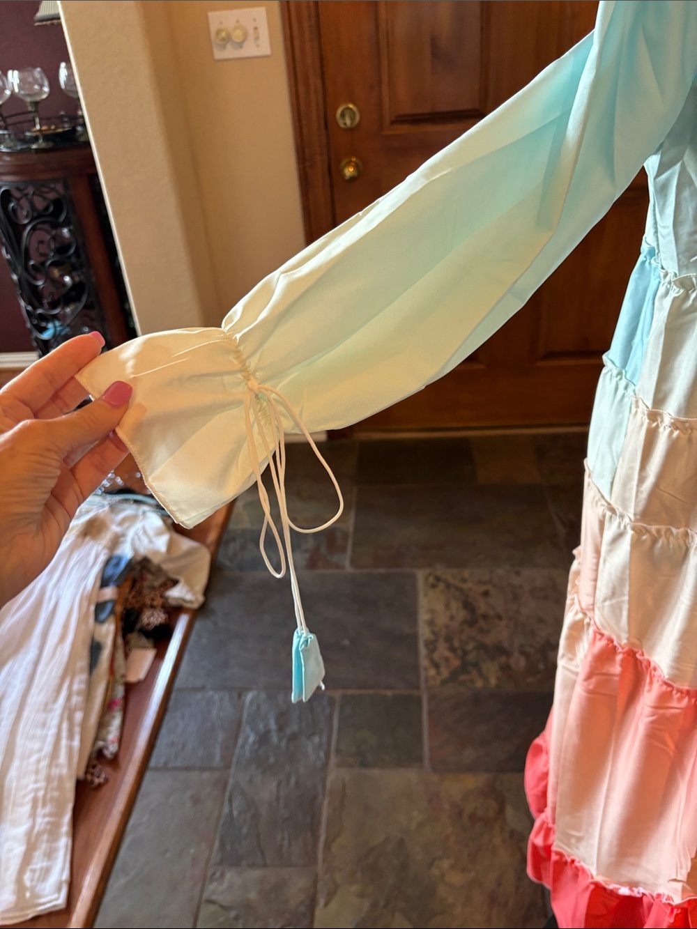 Colorblock Tie-Front Maxi Dress - Mint, Cream & Coral - Picture 3 of 5